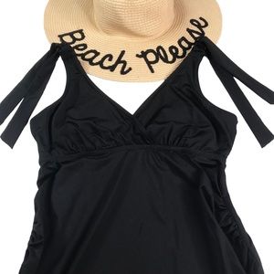 A Pea in the Pod Swim Swimsuit Top Black Maternity Tankini Preppy Stretch Size S